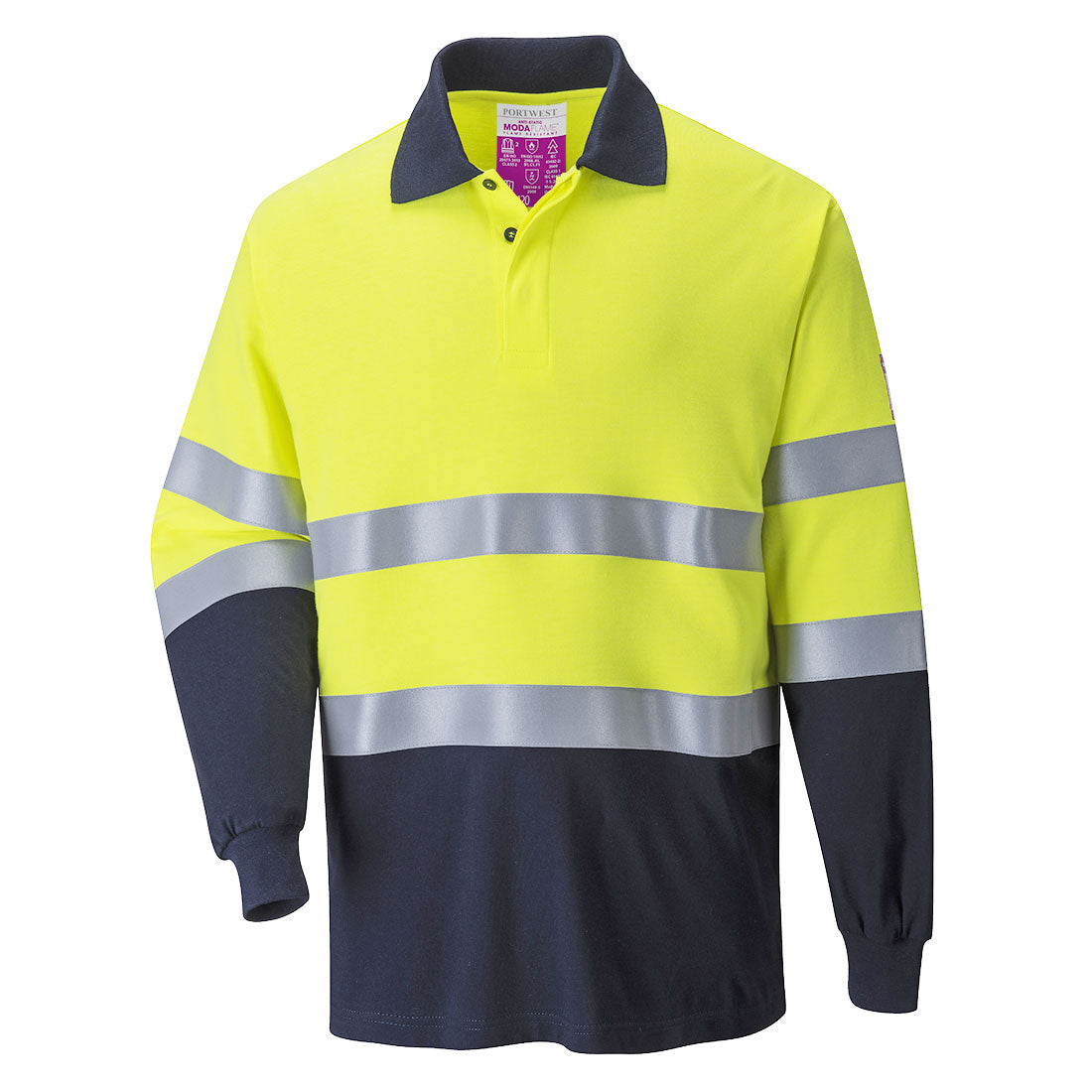Modaflame Knit Hi-Vis Constrast FR Long Sleeve Polo Shirt - YNRR
