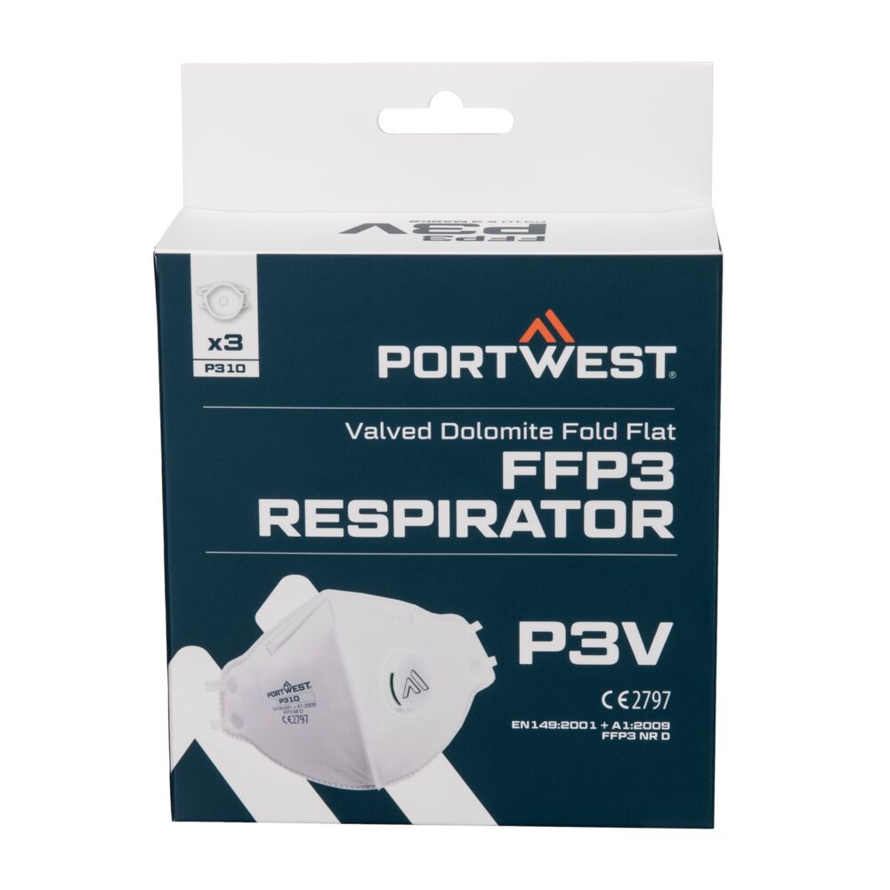 FFP3 Valved Dolomite Fold Flat Respirator (Pk3) - WHR