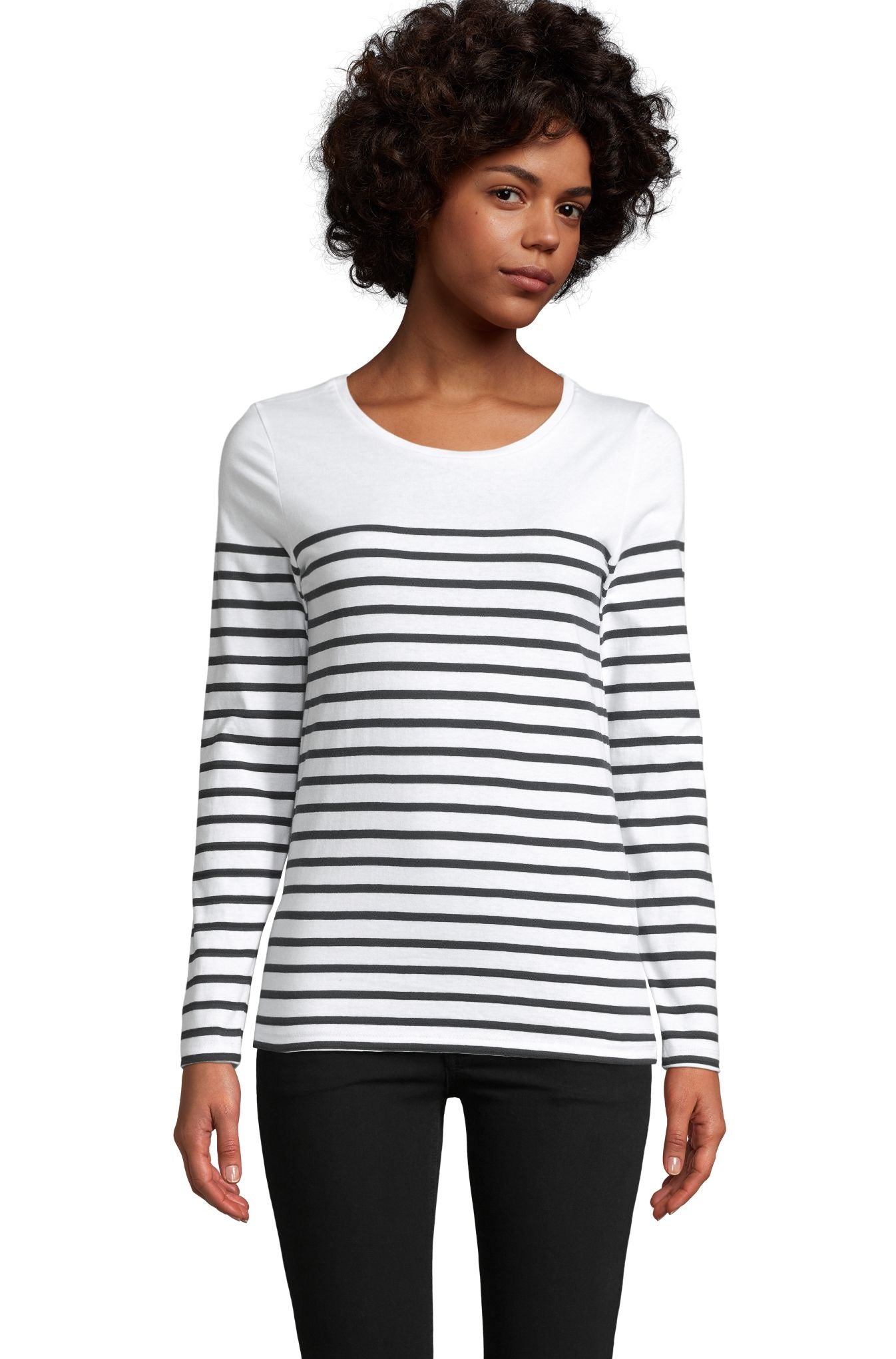 SOL'S MATELOT LSL WOMEN - Blanco / Azul marino